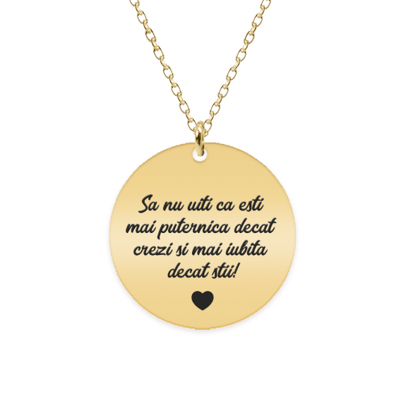 Colier argint banut 20 mm - personalizata cu text - placat cu aur galben de 24 karate